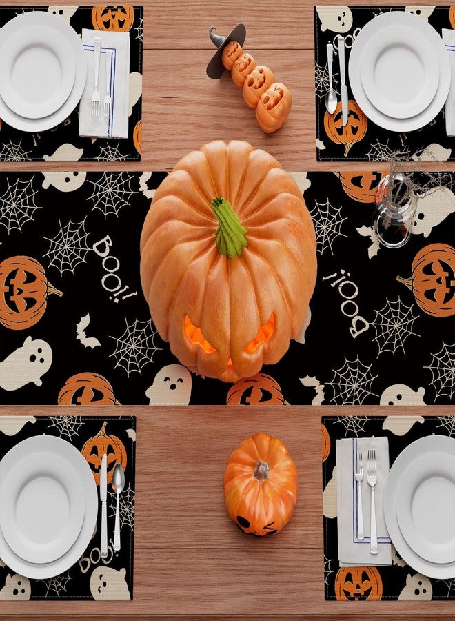 XCHI Boo Spooky Ghost Pumpkin Halloween Table Runner Burlap Table Decoration for Home Kitchen Dining Dinner Indoor Holiday Farmhouse Decor 13x72 Inch - Image 4