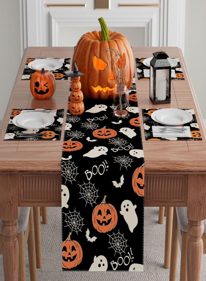 XCHI Boo Spooky Ghost Pumpkin Halloween Table Runner Burlap Table Decoration for Home Kitchen Dining Dinner Indoor Holiday Farmhouse Decor 13x72 Inch - Image 2