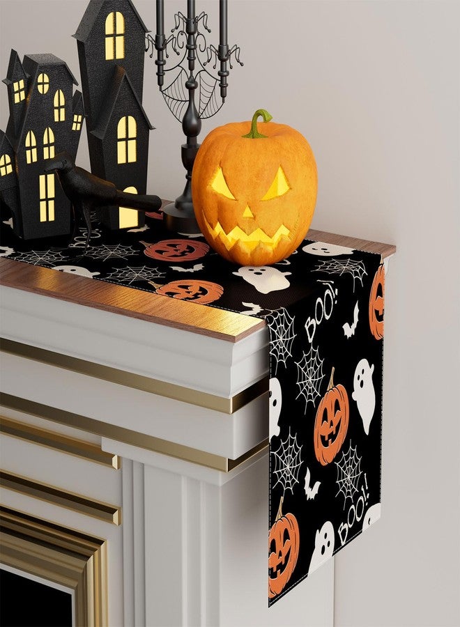 XCHI Boo Spooky Ghost Pumpkin Halloween Table Runner Burlap Table Decoration for Home Kitchen Dining Dinner Indoor Holiday Farmhouse Decor 13x72 Inch - Image 3