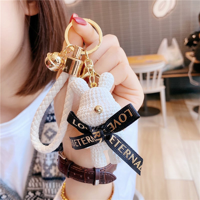 Cartoon Cute Resin Collar Bear Doll Car Keychain Fashion Couple Bag Pendant Creative Small Gift - Image 3