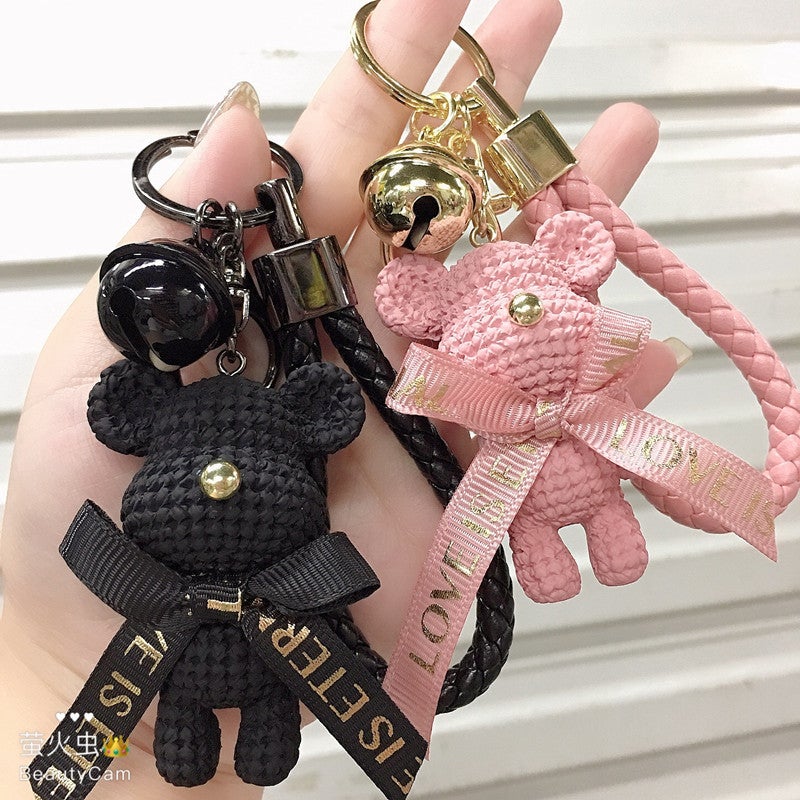 Cartoon Cute Resin Collar Bear Doll Car Keychain Fashion Couple Bag Pendant Creative Small Gift - Image 4