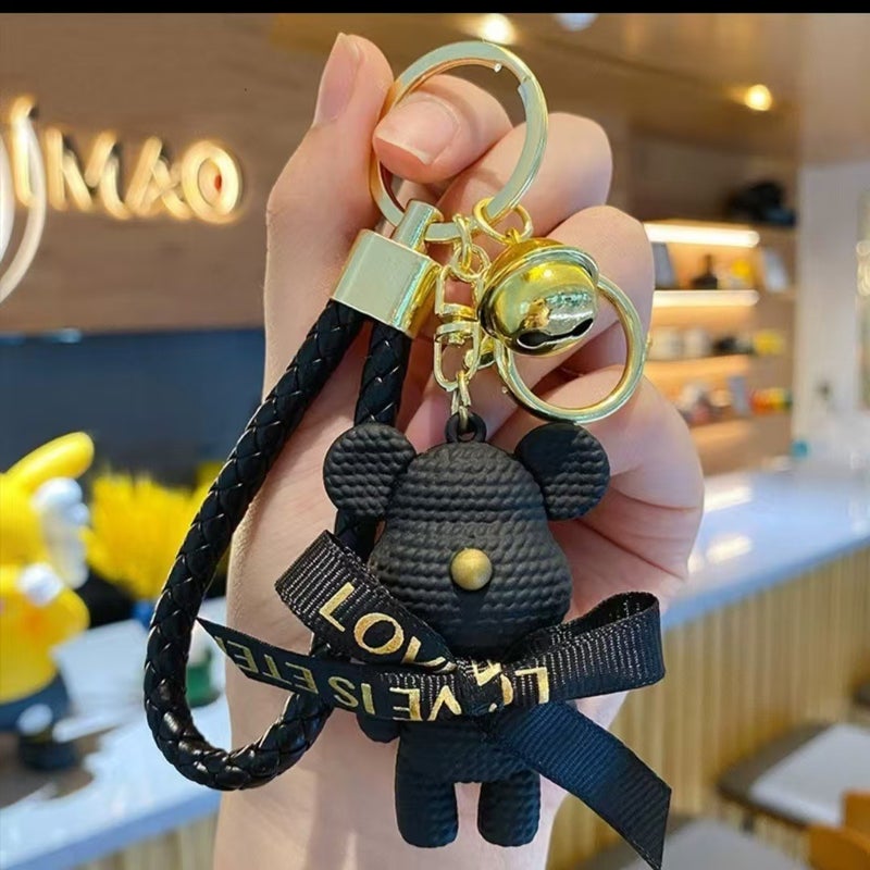 Cartoon Cute Resin Collar Bear Doll Car Keychain Fashion Couple Bag Pendant Creative Small Gift - Image 1