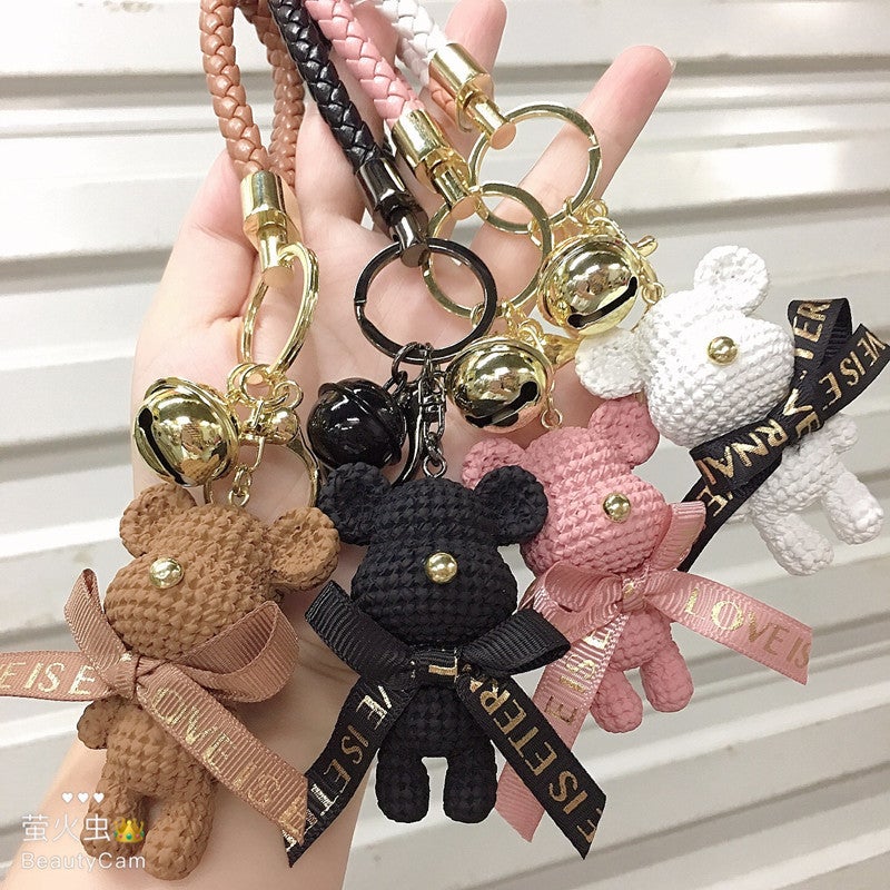 Cartoon Cute Resin Collar Bear Doll Car Keychain Fashion Couple Bag Pendant Creative Small Gift - Image 2