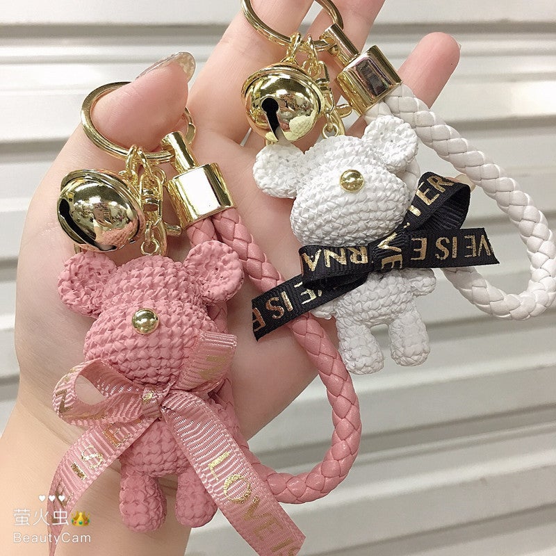 Cartoon Cute Resin Collar Bear Doll Car Keychain Fashion Couple Bag Pendant Creative Small Gift - Image 5