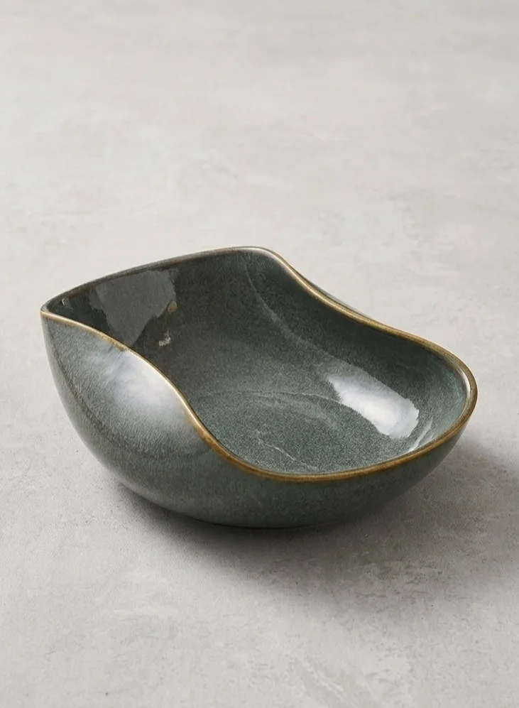 Tohfa Luxe Tohfa Luxe Kaia Handmade Ceramic Bowl – Large Bluish Green Oval Serving Bowl (30 × 20 × 9 cm)