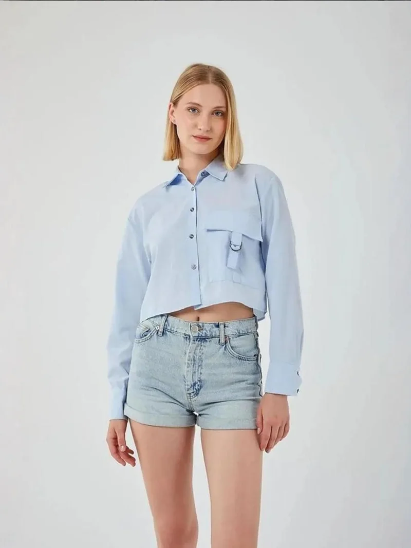 MixRay Mixray Crop Shirt with Pocket Detail
