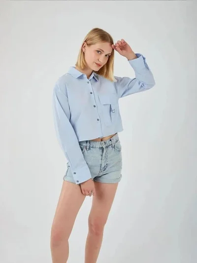 MixRay Cropped Poplin Shirt with Pocket Detail