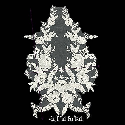 FEEPOP Lace Fabric Cotton Embroidered Applique DIY High-end Wedding Dress Accessories Handmade (Color B) - Image 5