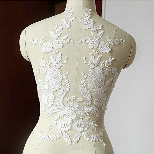 FEEPOP Lace Fabric Cotton Embroidered Applique DIY High-end Wedding Dress Accessories Handmade (Color B) - Image 2