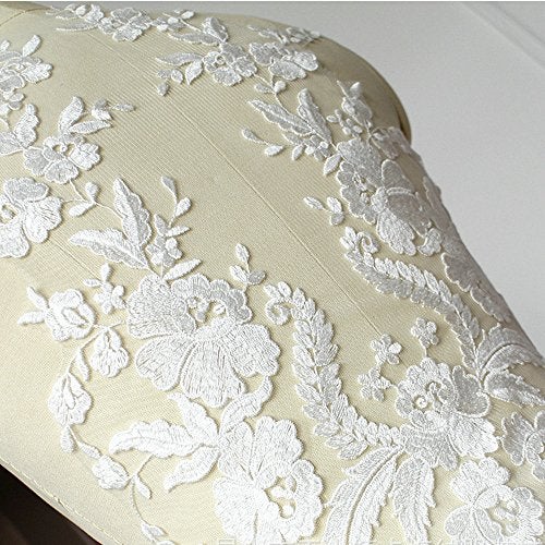 FEEPOP Lace Fabric Cotton Embroidered Applique DIY High-end Wedding Dress Accessories Handmade (Color B) - Image 3