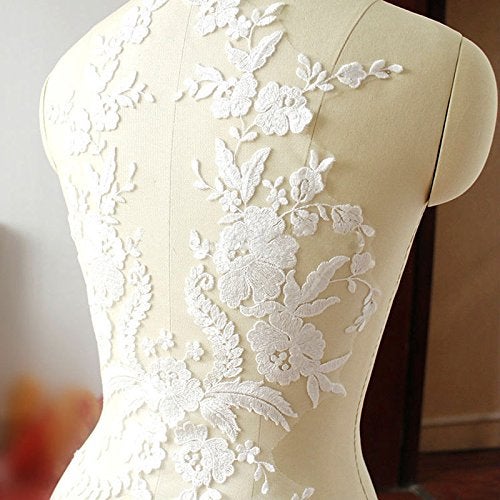 FEEPOP Lace Fabric Cotton Embroidered Applique DIY High-end Wedding Dress Accessories Handmade (Color B) - Image 4