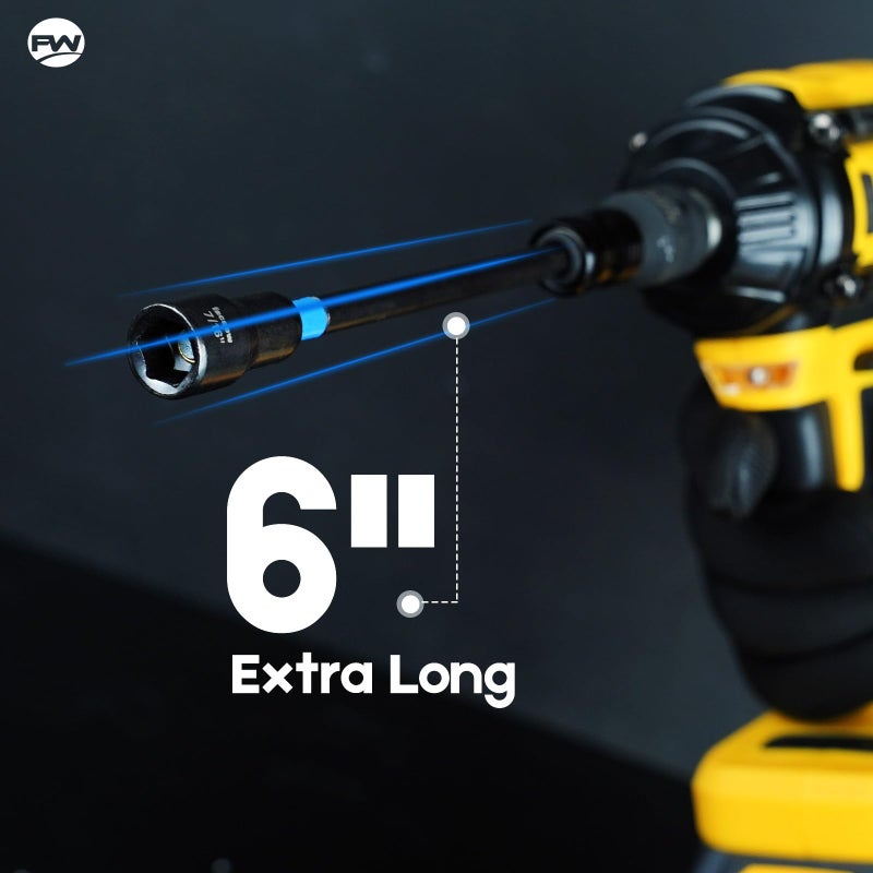 Facoow 6â€œ Impact Nut Drivers Set Magnetic, 18pcs Color Coded SAE & Metric Impact Nut Drivers, Extra Long Nut Drivers for Impact Drills, Impact Sockets Adapters (1/2" & 3/8") Impact Wrenches - Image 2