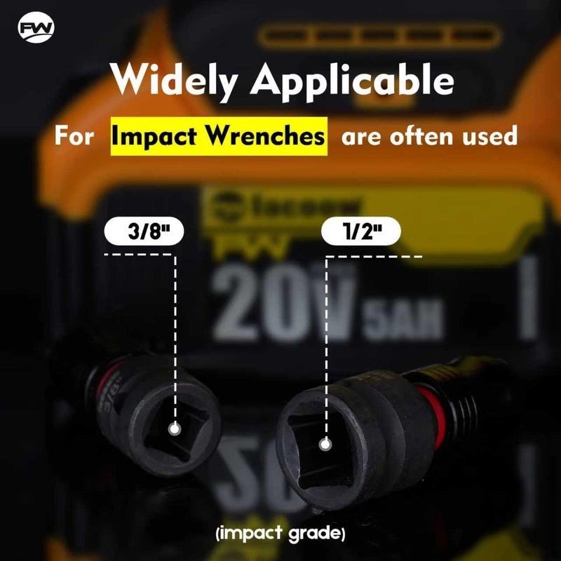 Facoow 6â€œ Impact Nut Drivers Set Magnetic, 18pcs Color Coded SAE & Metric Impact Nut Drivers, Extra Long Nut Drivers for Impact Drills, Impact Sockets Adapters (1/2" & 3/8") Impact Wrenches - Image 3