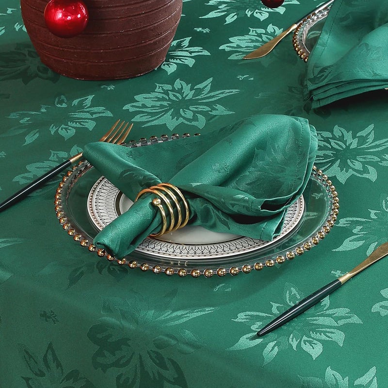 SASTYBALE Christmas Cloth Napkins 20 x 20 Inch Christmas Poinsettia Flowers 4 Pieces Washable Comfortable Napkins for Xmas Holiday Decoration Green 20 X 20 Napkin - Image 1