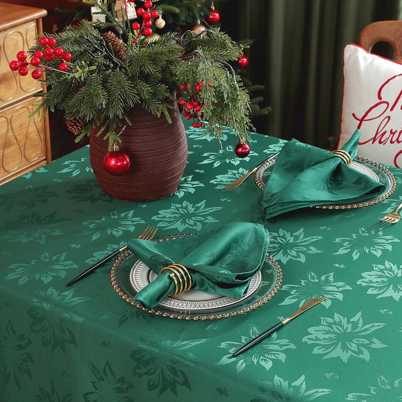 SASTYBALE Christmas Cloth Napkins 20 x 20 Inch Christmas Poinsettia Flowers 4 Pieces Washable Comfortable Napkins for Xmas Holiday Decoration Green 20 X 20 Napkin - Image 4