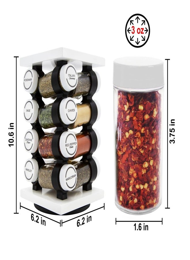 Orii Spice Rack 16 Jar Set White Filled with Spices - Rotating Standing Rack Shelf Holder & Countertop Spice Rack Tower Organizer for Kitchen Spices - Image 2