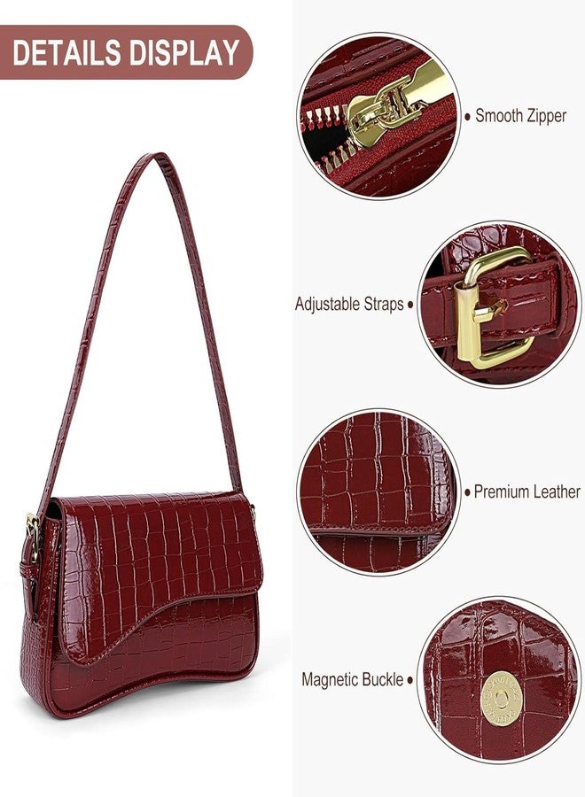 feujury Shoulder Bag for women Y2K Crossbody Vegan Leather Purse Straps Retro Clutch Hobo Hadbags with 2 Removable (B-crocodile red) - Image 5