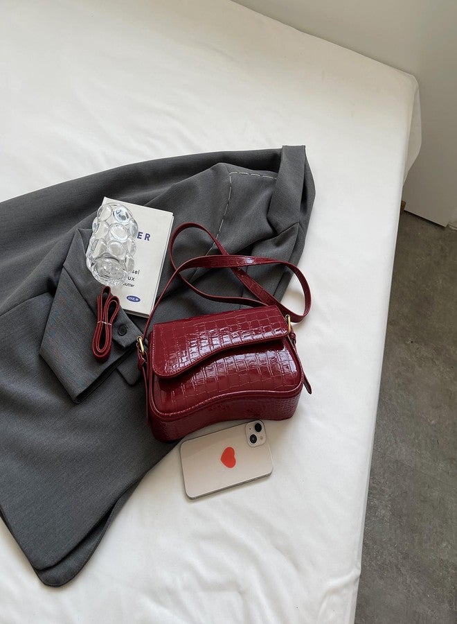 feujury Shoulder Bag for women Y2K Crossbody Vegan Leather Purse Straps Retro Clutch Hobo Hadbags with 2 Removable (B-crocodile red) - Image 3