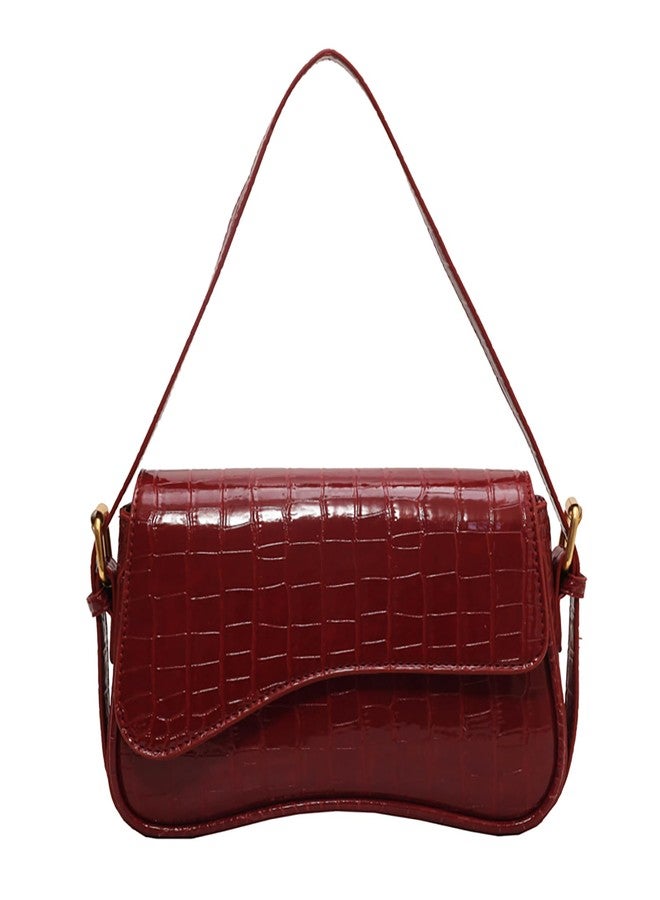 feujury Shoulder Bag for women Y2K Crossbody Vegan Leather Purse Straps Retro Clutch Hobo Hadbags with 2 Removable (B-crocodile red) - Image 1