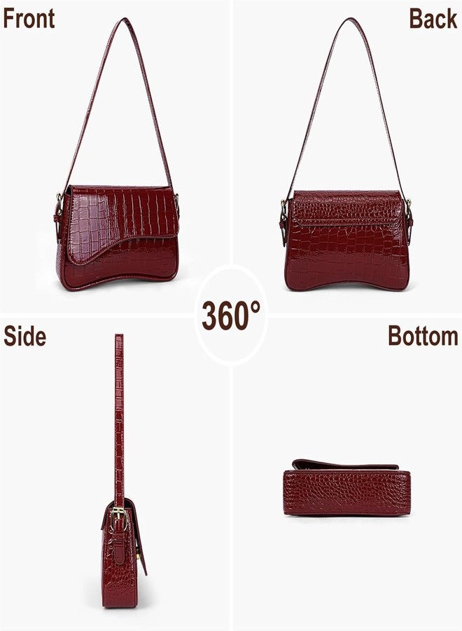 feujury Shoulder Bag for women Y2K Crossbody Vegan Leather Purse Straps Retro Clutch Hobo Hadbags with 2 Removable (B-crocodile red) - Image 4