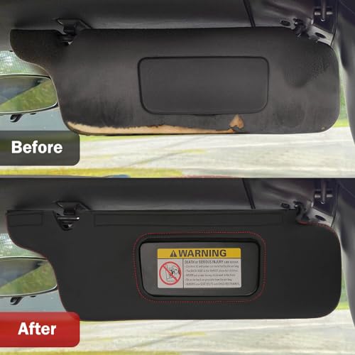KBH Sun Visor Protector Cover for Ford Mustang 1994-2004, Vinyl Leather, Left & Right Side Sunvisors Cover, Anti-Scratch, Black-Red Stitch (Leather Covers Only) - Image 5
