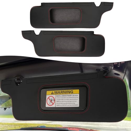 KBH Sun Visor Protector Cover for Ford Mustang 1994-2004, Vinyl Leather, Left & Right Side Sunvisors Cover, Anti-Scratch, Black-Red Stitch (Leather Covers Only) - Image 1
