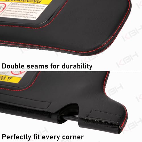 KBH Sun Visor Protector Cover for Ford Mustang 1994-2004, Vinyl Leather, Left & Right Side Sunvisors Cover, Anti-Scratch, Black-Red Stitch (Leather Covers Only) - Image 3