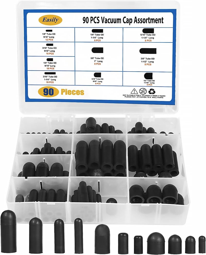 Easily 90 PCS Rubber Vacuum Caps Plug Kit - Assorted Sizes for Automotive Use - Image 1