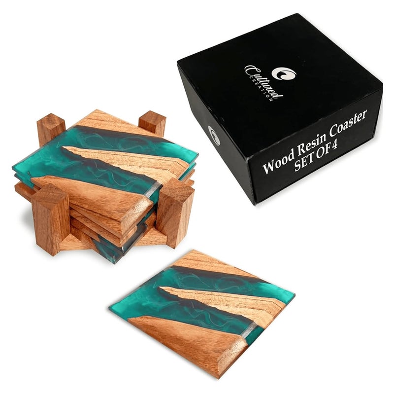 Cultured Creation | Wood Coasters Set of 4 | Drink Coasters for Coffee Table Decor & Tabletop Protection | Wood Resin Coaster for Indoor & Outdoor Use | Ideal Gift - Image 1