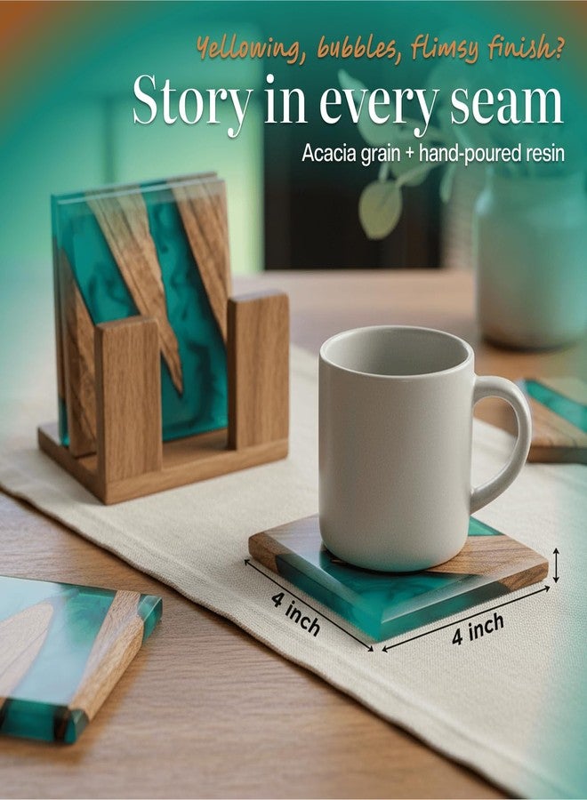 Cultured Creation | Wood Coasters Set of 4 | Drink Coasters for Coffee Table Decor & Tabletop Protection | Wood Resin Coaster for Indoor & Outdoor Use | Ideal Gift - Image 4