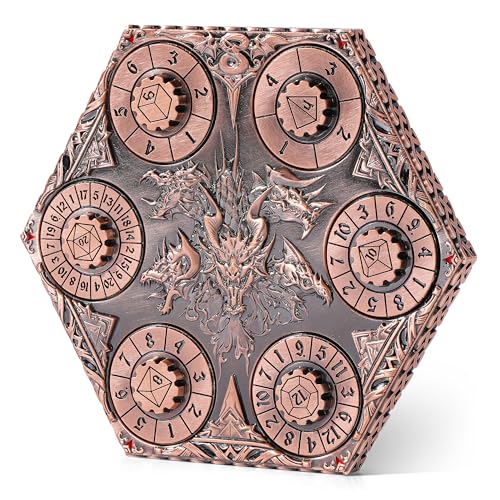 Kabinka DND Dice Set 7 in 1 Metal SpinDial Dice with Storage Bag Portable Celtic Knot DD Dice for D4D6D8D10D12D20 Role Playing Board Games Red Copper - Image 1