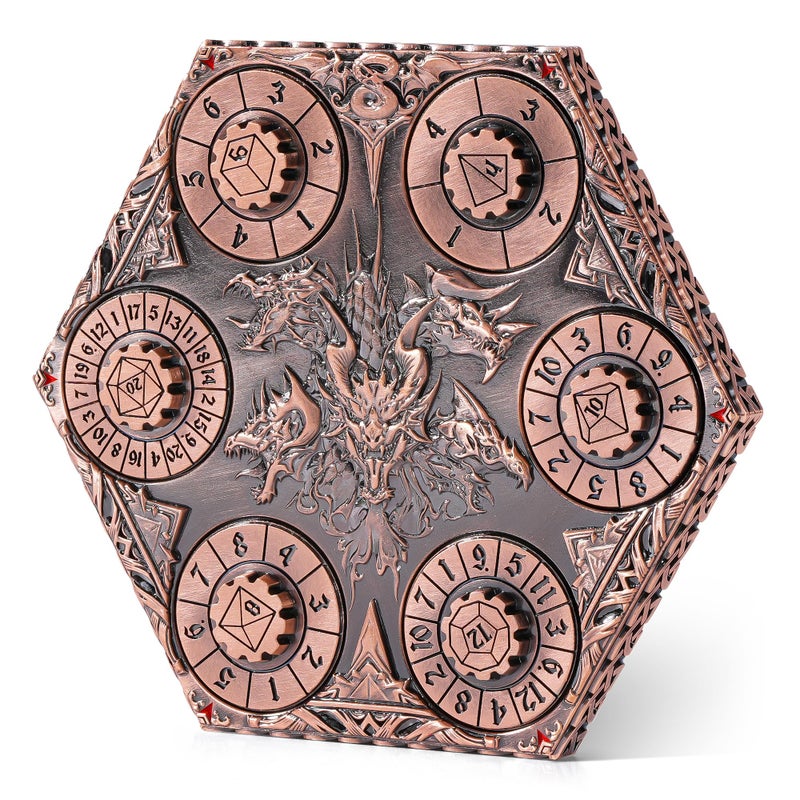 Kabinka DND Dice Set 7 in 1 Metal SpinDial Dice with Storage Bag Portable Celtic Knot DD Dice for D4D6D8D10D12D20 Role Playing Board Games Red Copper - Image 3