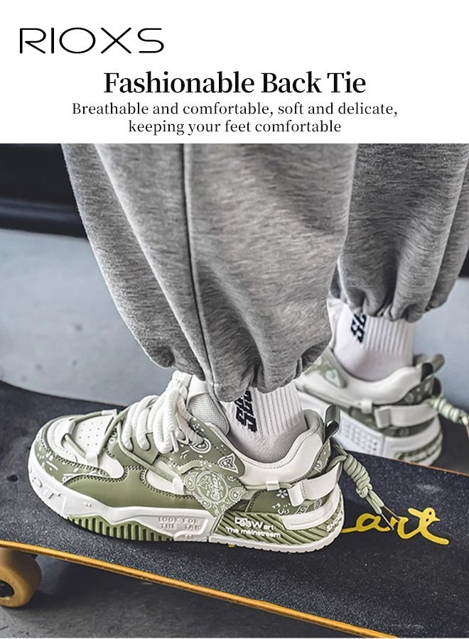 RIOXS Men's Athlesiure Shoes, Trendy Street Skate Shoes, Comfortable Versatile Sneakers For Men, Lace-Up Casual Athletic Shoes, Non-Slip Walking Shoes, Mens Thick-Soled Skateboarding Sneakers, Fashion Tennis Shoes Streetwear Sneakers, Classic Green Trainers Men's Footwear - Image 2