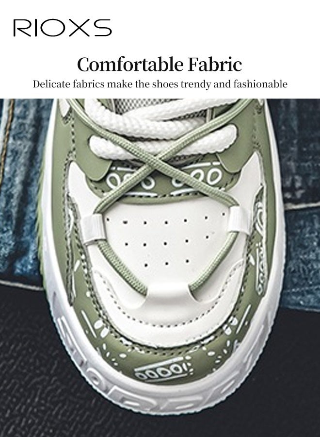 RIOXS Men's Athlesiure Shoes, Trendy Street Skate Shoes, Comfortable Versatile Sneakers For Men, Lace-Up Casual Athletic Shoes, Non-Slip Walking Shoes, Mens Thick-Soled Skateboarding Sneakers, Fashion Tennis Shoes Streetwear Sneakers, Classic Green Trainers Men's Footwear - Image 3