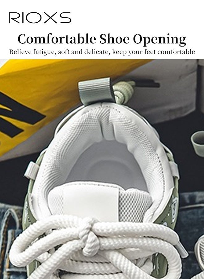 RIOXS Men's Athlesiure Shoes, Trendy Street Skate Shoes, Comfortable Versatile Sneakers For Men, Lace-Up Casual Athletic Shoes, Non-Slip Walking Shoes, Mens Thick-Soled Skateboarding Sneakers, Fashion Tennis Shoes Streetwear Sneakers, Classic Green Trainers Men's Footwear - Image 5
