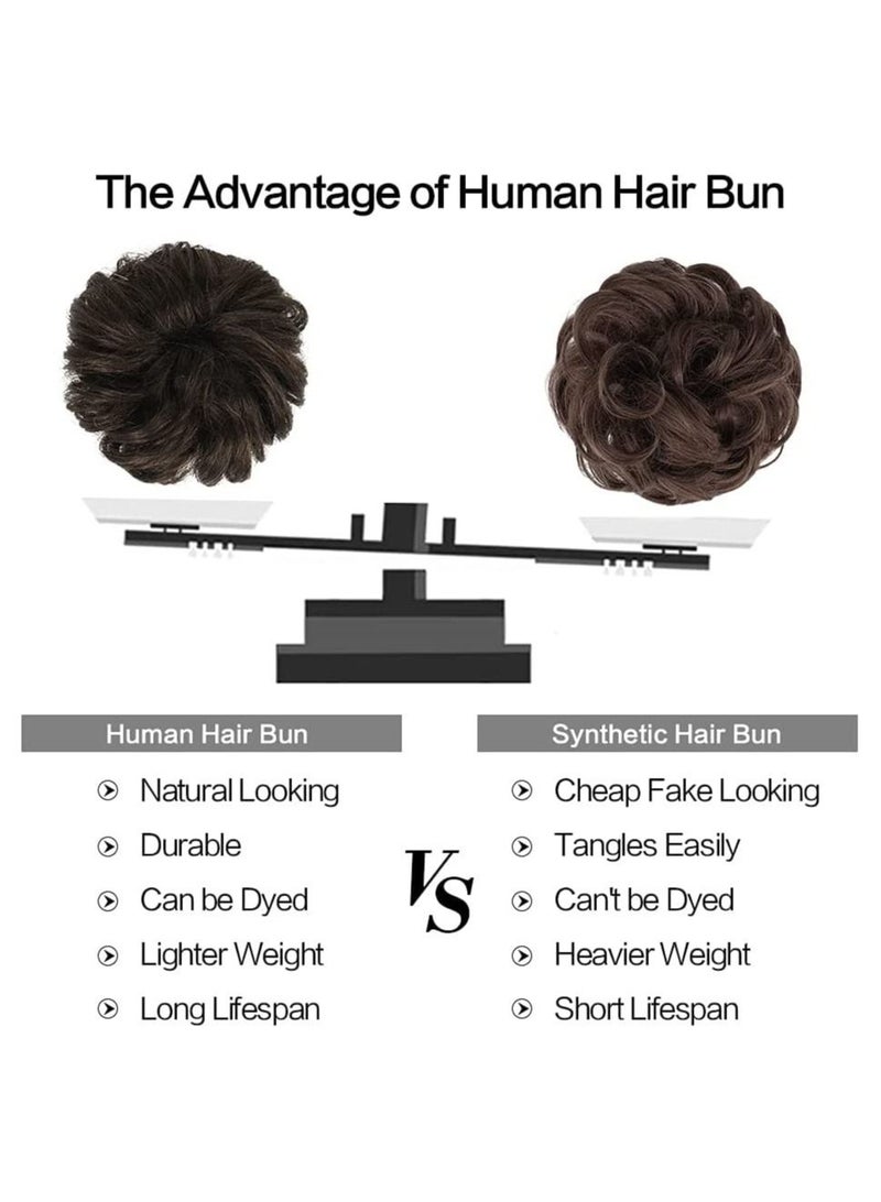 إستيل كعك فوضوي من شعرة الإنسان 100٪ كعكة شعر بشري قطعة شعر إطالة شعر بشري حقيقي مجعد شعر سكرنشيز Tousled أوبدو آدمي للنساء والفتيات بني داكن 2 - Image 5