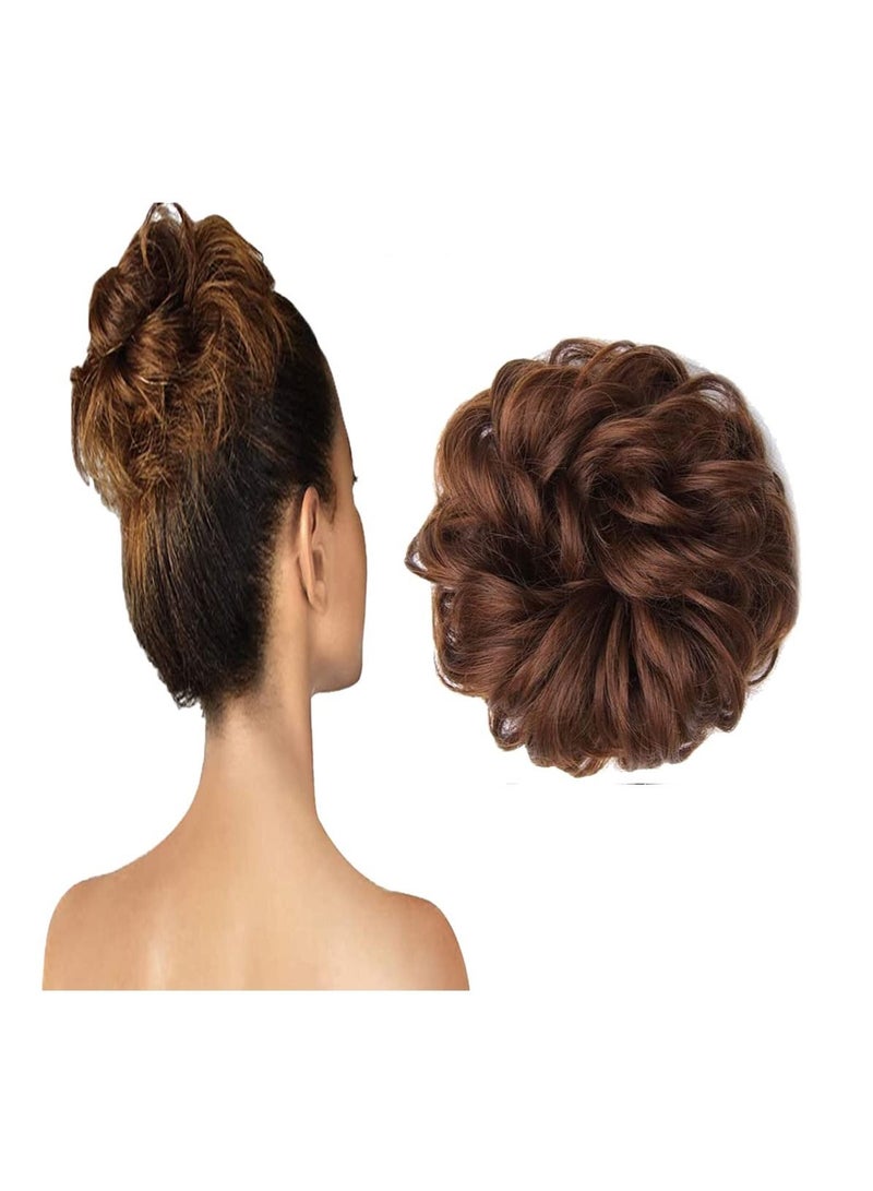 إستيل كعك فوضوي من شعرة الإنسان 100٪ كعكة شعر بشري قطعة شعر إطالة شعر بشري حقيقي مجعد شعر سكرنشيز Tousled أوبدو آدمي للنساء والفتيات بني داكن 2 - Image 1