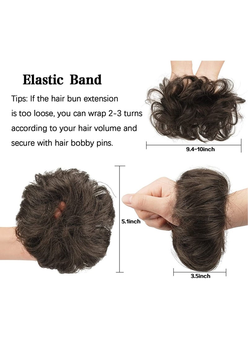 إستيل كعك فوضوي من شعرة الإنسان 100٪ كعكة شعر بشري قطعة شعر إطالة شعر بشري حقيقي مجعد شعر سكرنشيز Tousled أوبدو آدمي للنساء والفتيات بني داكن 2 - Image 4