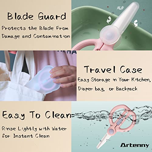 Artenny Baby Food Scissors with Travel Case, Ceramic Food Scissors Kids, Toddler Scissor with Safety Lock, Ideal for Pizza, Meats, Noodles, Vegetables, and Fruits (C) - Image 4
