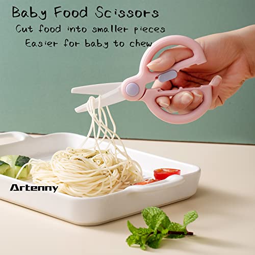 Artenny Baby Food Scissors with Travel Case, Ceramic Food Scissors Kids, Toddler Scissor with Safety Lock, Ideal for Pizza, Meats, Noodles, Vegetables, and Fruits (C) - Image 2
