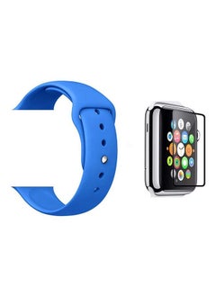 Silicone Wrist Band with a Glass Screen Protector For Apple Watch Series 3/4/5 38-40mm Light Blue