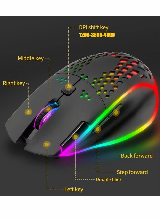 Wireless Gaming Mouse, Wireless Mouse Rechargeable Honeycomb Wireless Gaming Mouse with RGB Light USB Receiver USB Cable Adjustable DPI, Black - Image 4