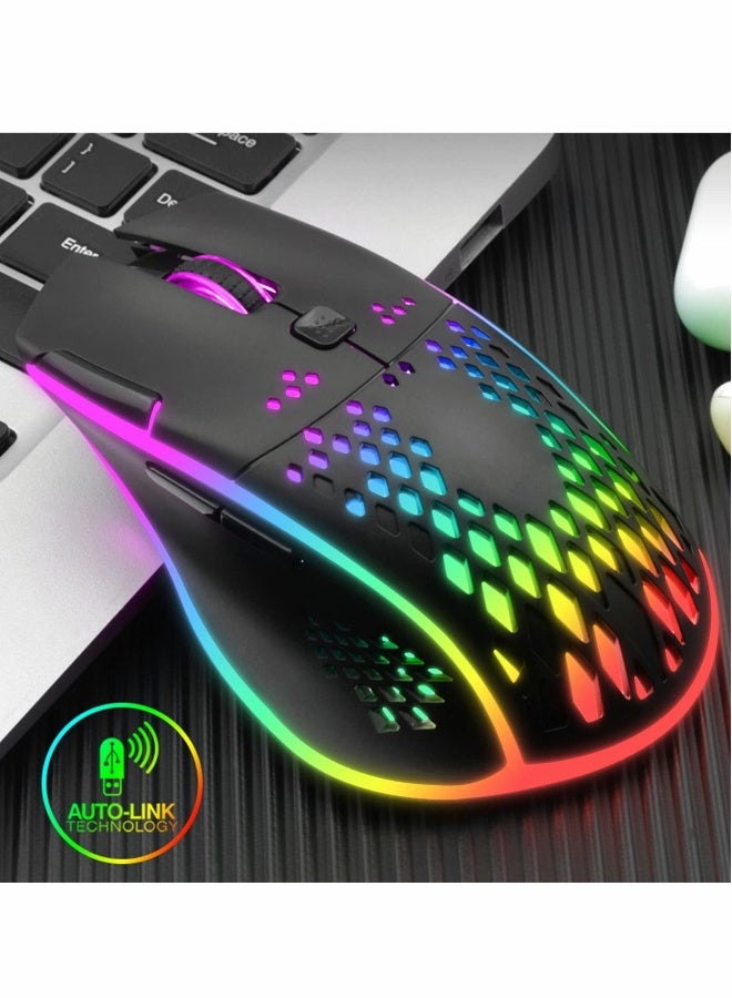Wireless Gaming Mouse, Wireless Mouse Rechargeable Honeycomb Wireless Gaming Mouse with RGB Light USB Receiver USB Cable Adjustable DPI, Black - Image 3