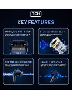 TCH L10 Wireless Earbuds Noise Cancellation ENC", Bluetooth 5.3, "Stereo" Sound earbud, IPX4 Water Resistance, Voice Assistant, 13mm Earphones, "AI-Enhanced Calls, 2 Mics, 32-Hour Battery  - Image 2