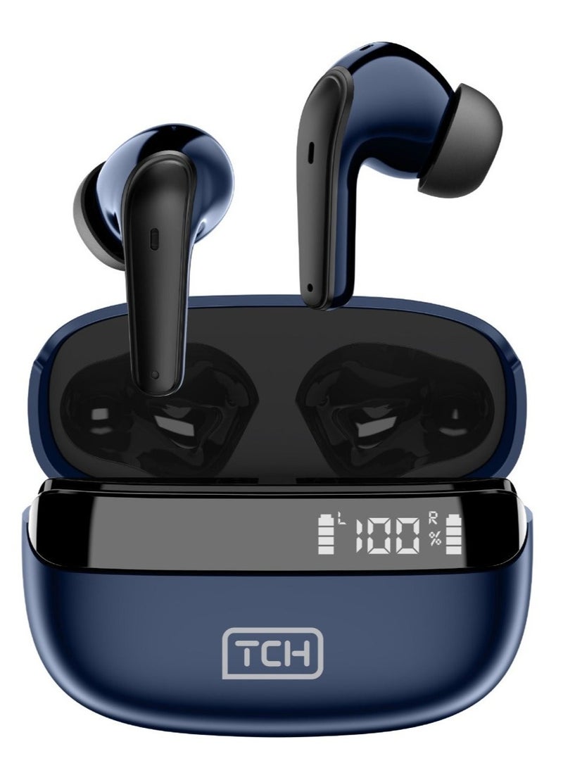 TCH Wireless Earbuds L10 ENC NAVY-BLUE Bluetooth 5.3, Stereo Sound, IPX4 Water Resistance, Voice Assistant, 13mm Earphones, "AI-Enhanced Calls, 2 Mics, 30-Hour Battery, Touch Control, Android-IOS - Image 1