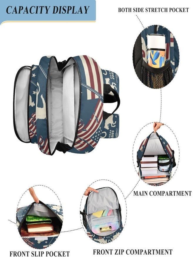 Glaphy Cowboys Riding Bulls Horse Riders American Usa Flags Backpack School Bag Lightweight Laptop Notebook Tablet Backpack Students Travel Bookbag with Reflective Stripes - Image 4