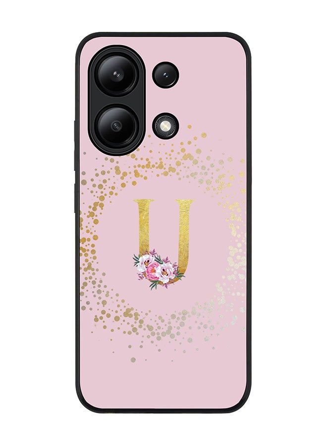 Stylizedd Rugged Black edge case for Xiaomi Redmi Note 13 4G, Slim fit Cover Custom Monogram Initial Letter Floral Pattern Alphabet - U  (Pink ) - Image 1