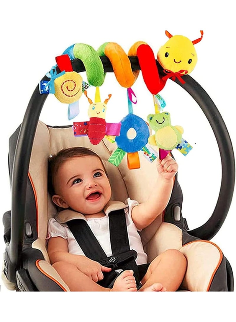 أجريون لعبة نشاط مقعد السيارة الحلزوني وعربة الأطفال - ألعاب حسية للأطفال الرضع ألعاب معلقة ناعمة للأطفال الرضع 0-12 شهر أولاد بنات مقعد سيارة سرير عربة أطفال، مع جرس رنين - Image 1