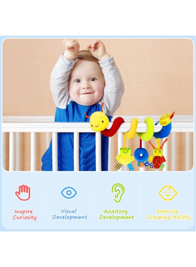 أجريون لعبة نشاط مقعد السيارة الحلزوني وعربة الأطفال - ألعاب حسية للأطفال الرضع ألعاب معلقة ناعمة للأطفال الرضع 0-12 شهر أولاد بنات مقعد سيارة سرير عربة أطفال، مع جرس رنين - Image 4