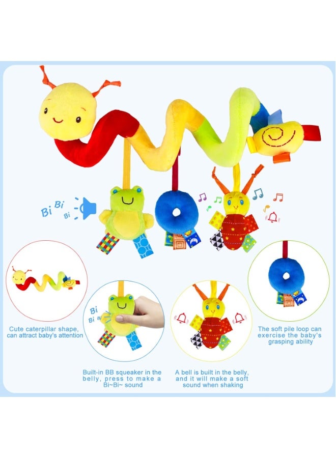 أجريون لعبة نشاط مقعد السيارة الحلزوني وعربة الأطفال - ألعاب حسية للأطفال الرضع ألعاب معلقة ناعمة للأطفال الرضع 0-12 شهر أولاد بنات مقعد سيارة سرير عربة أطفال، مع جرس رنين - Image 3